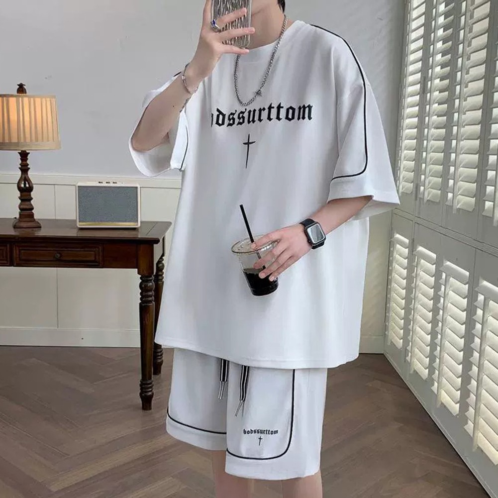 Men's Comfortable Summer Wear 2PCS Set of Letter Printed T Shirt and Shorts - Picture 14 of 26