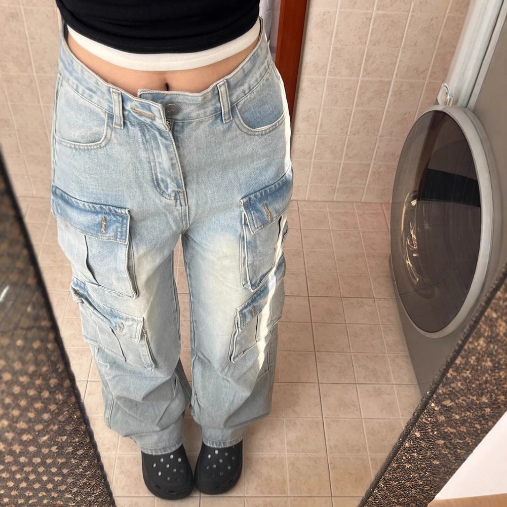 Stylish Women's Wide Leg Pants Hot Girl Fashion with Practical Workwear Pockets - Picture 8 of 8