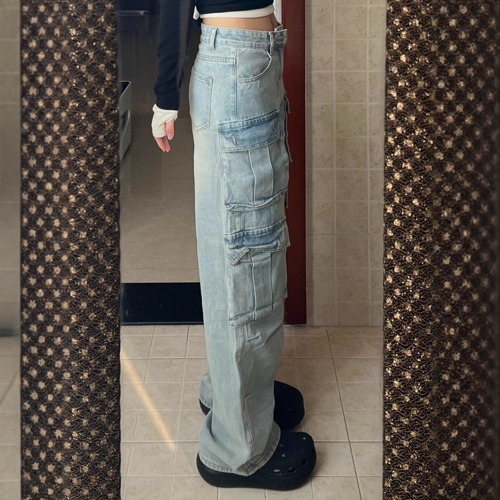 Stylish Women's Wide Leg Pants Hot Girl Fashion with Practical Workwear Pockets - Picture 7 of 8