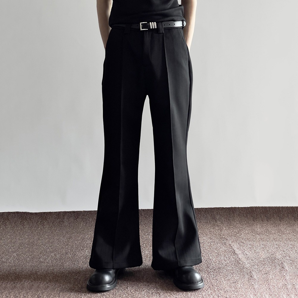 Mens Drape Trousers with Bell Bottoms Comfortable Casual Pants in Black