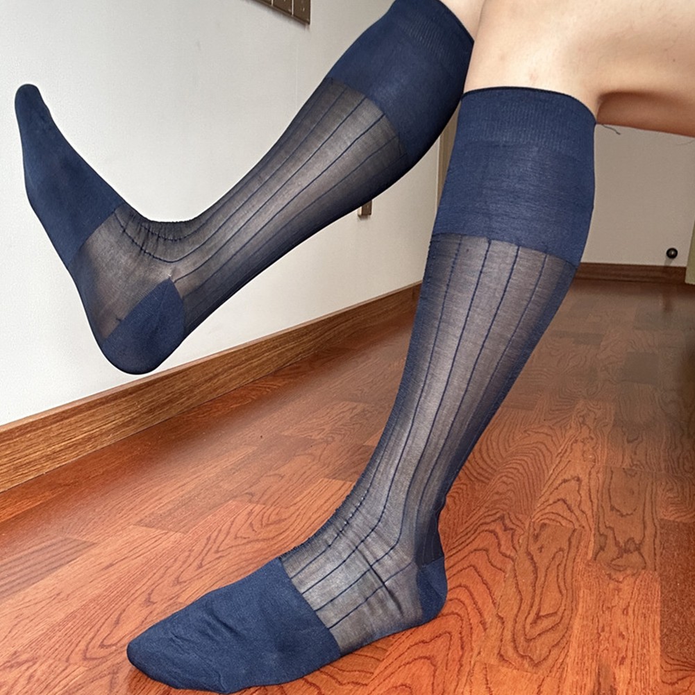 Calcetines de tubo de vestir See Through para hombre medias finas a rayas para uso formal - Imagen 26 de 37