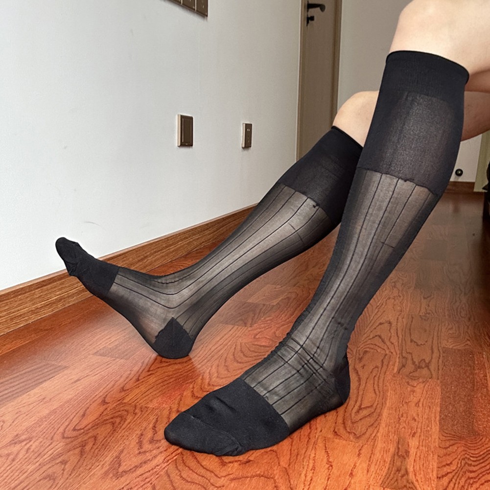 Calcetines de tubo de vestir See Through para hombre medias finas a rayas para uso formal - Imagen 18 de 37