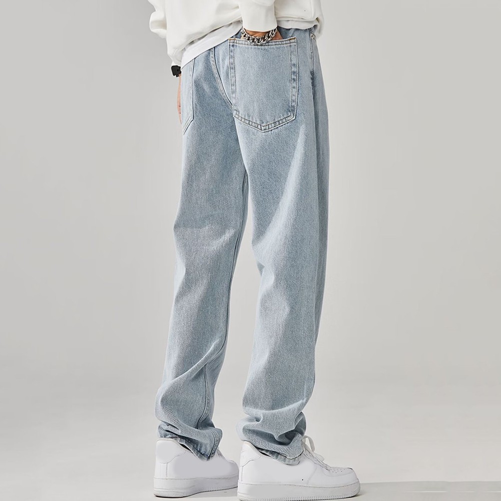 Loose Style Mens Solid Color Jeans Trendy and Comfortable Casual Pants - Picture 18 of 30