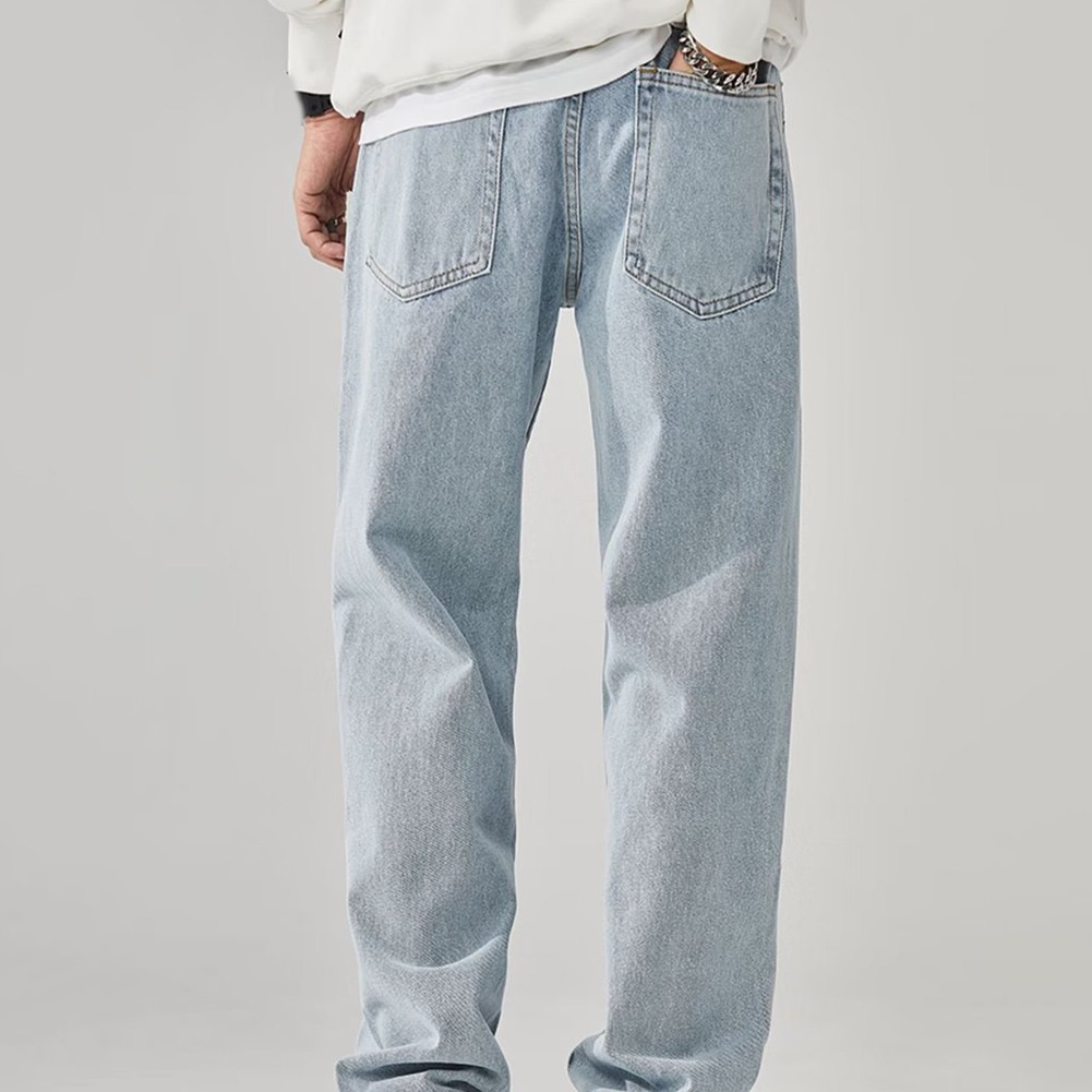 Loose Style Mens Solid Color Jeans Trendy and Comfortable Casual Pants - Picture 21 of 30