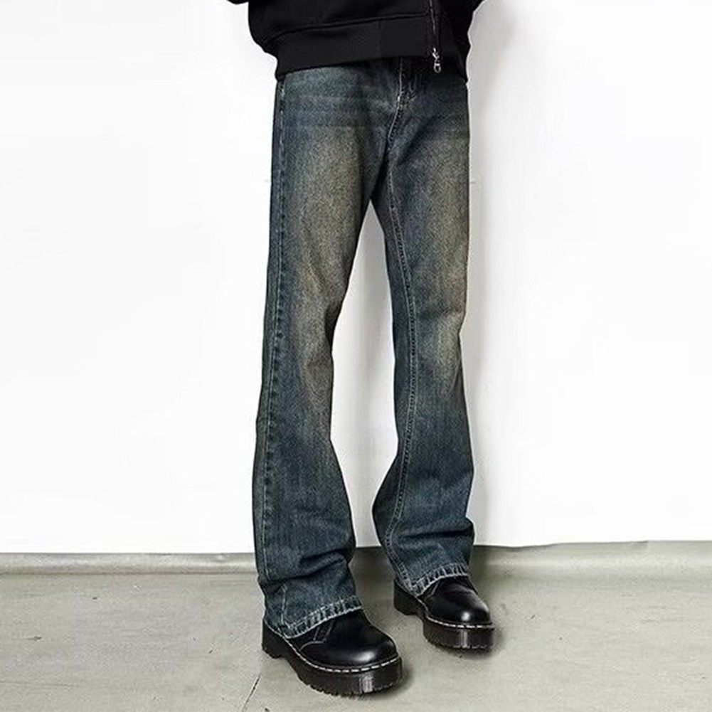 Casual Mens Washed Jeans Thin Fit Pants with Retro Flare for Stylish Looks - Picture 11 of 16