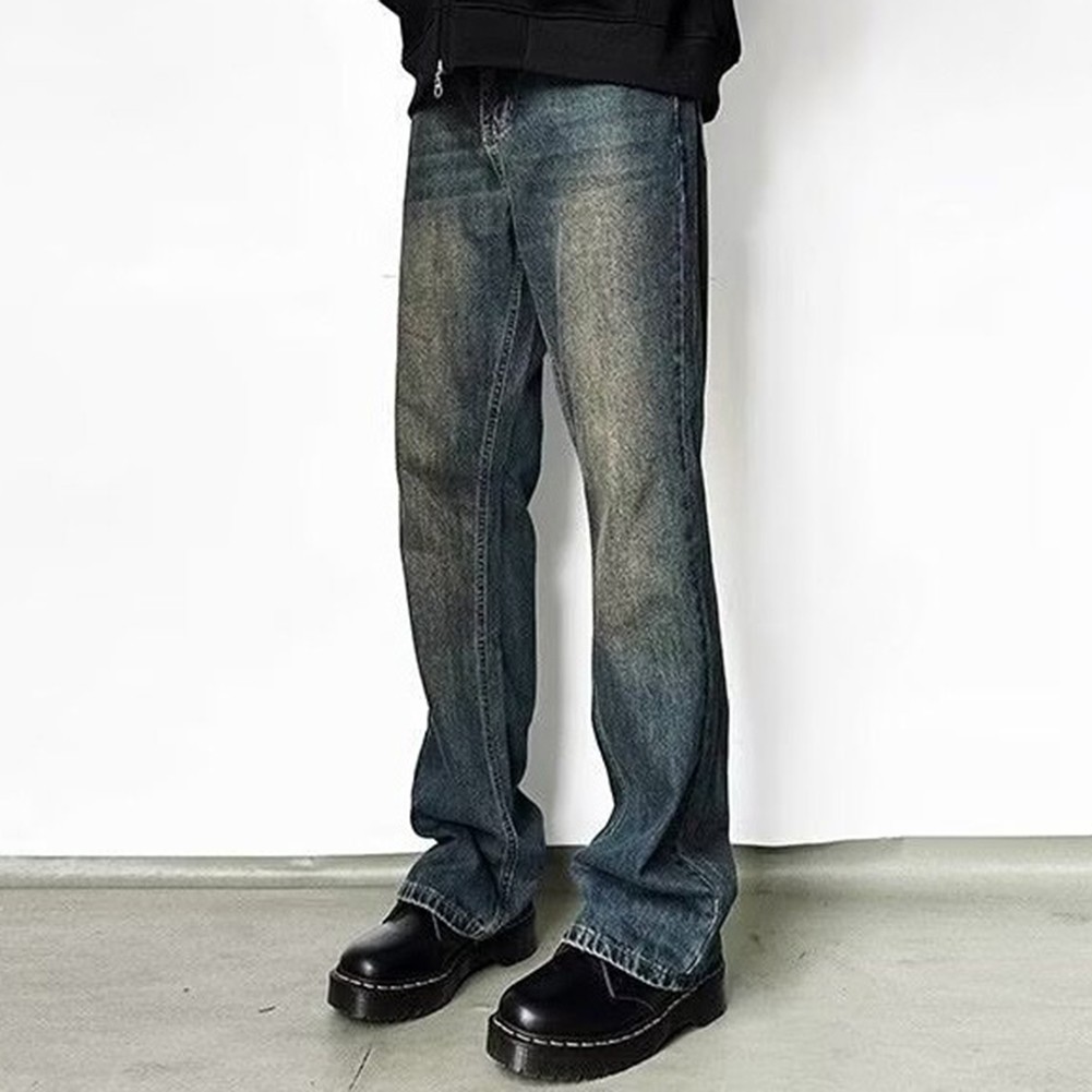 Casual Mens Washed Jeans Thin Fit Pants with Retro Flare for Stylish Looks - Picture 14 of 16