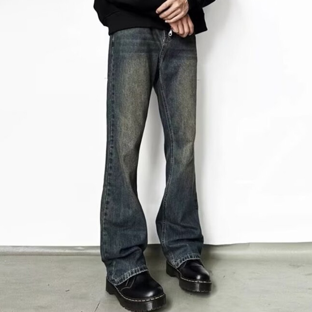 Casual Mens Washed Jeans Thin Fit Pants with Retro Flare for Stylish Looks - Picture 13 of 16