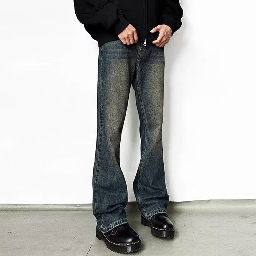 Casual Mens Washed Jeans Thin Fit Pants with Retro Flare for Stylish Looks - Picture 15 of 16
