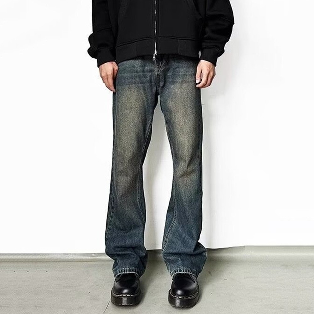 Casual Mens Washed Jeans Thin Fit Pants with Retro Flare for Stylish Looks - Picture 10 of 16