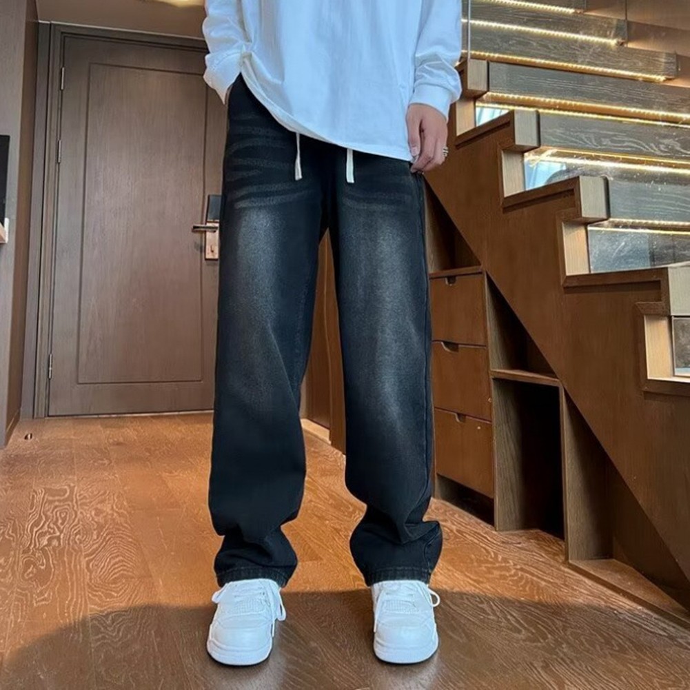 Mens Straight Leg Jeans with Elastic Waist and Drawstring for Daily Use - Picture 10 of 36