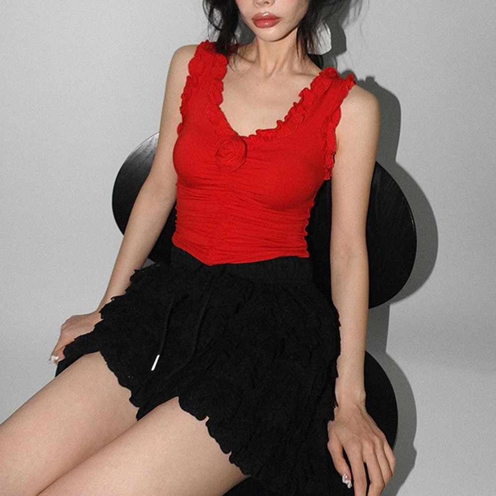 Pleated Design Retro T-shirt All Seasons Daily Use Fashion Top Hot Girl Style - Picture 15 of 27