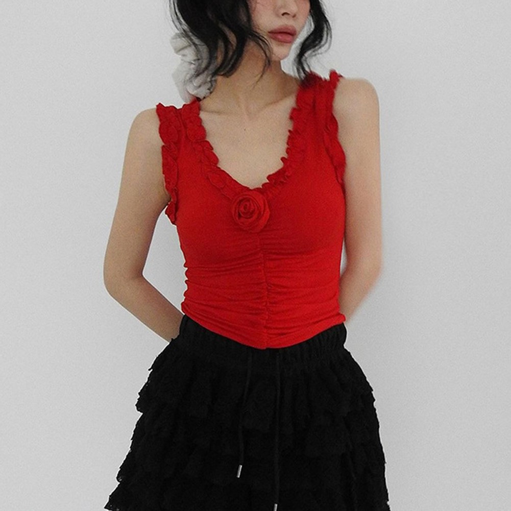 Pleated Design Retro T-shirt All Seasons Daily Use Fashion Top Hot Girl Style - Picture 13 of 27