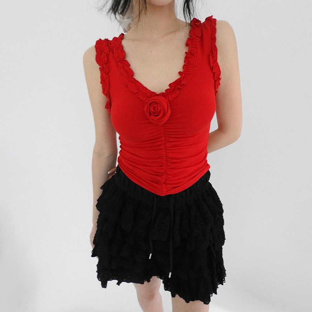 Pleated Design Retro T-shirt All Seasons Daily Use Fashion Top Hot Girl Style - Picture 14 of 27