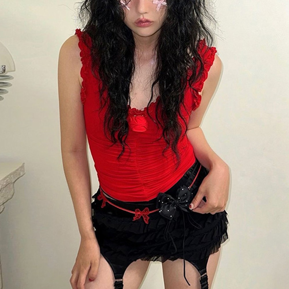 Pleated Design Retro T-shirt All Seasons Daily Use Fashion Top Hot Girl Style - Picture 16 of 27