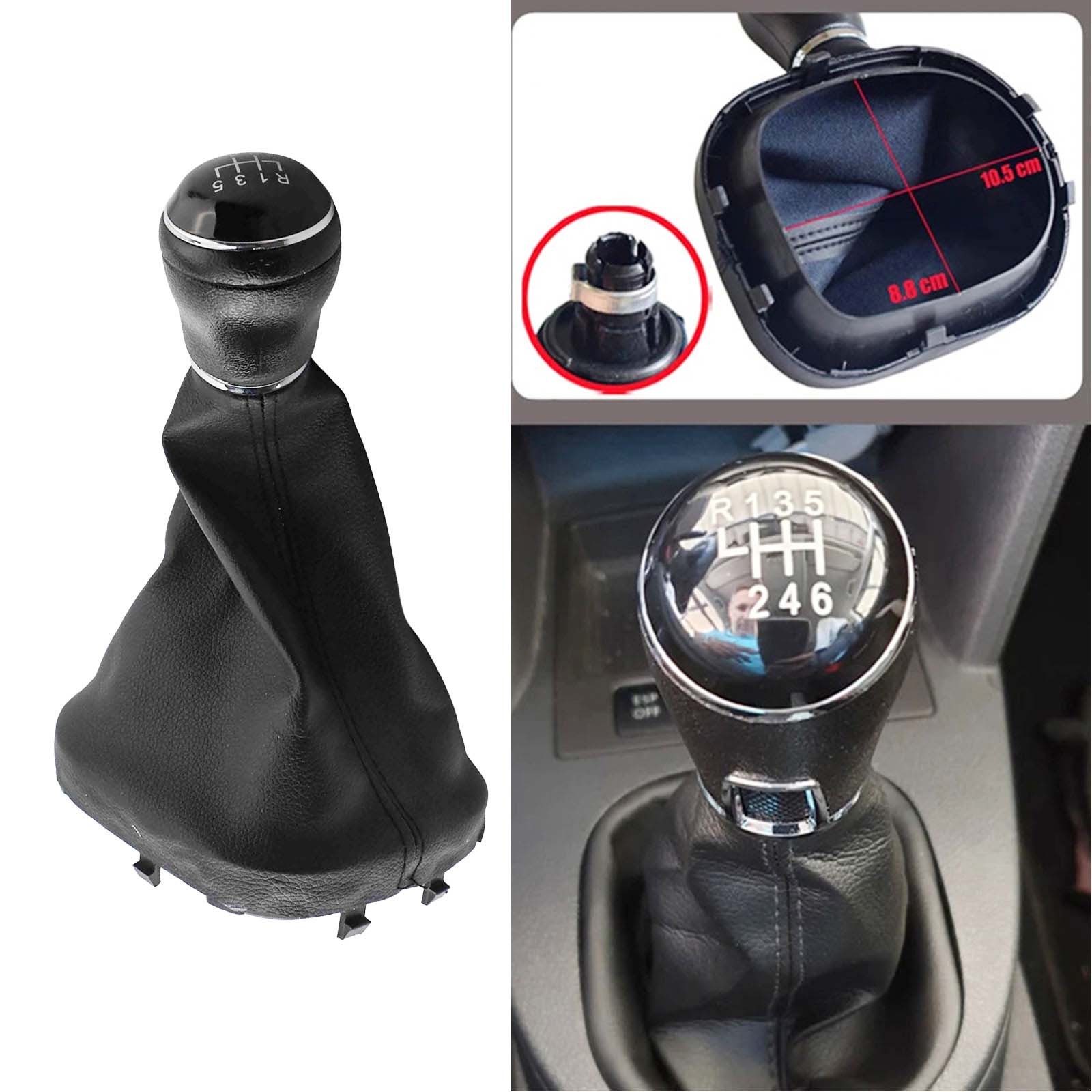 For Touran Compatible Black Shift Knob with Leather Boot for Manual 6 Speed - Picture 37 of 48