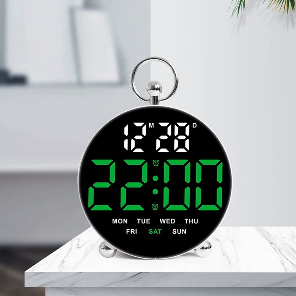 LED Display Round Alarm Clock with Convenient Voice Activation Feature