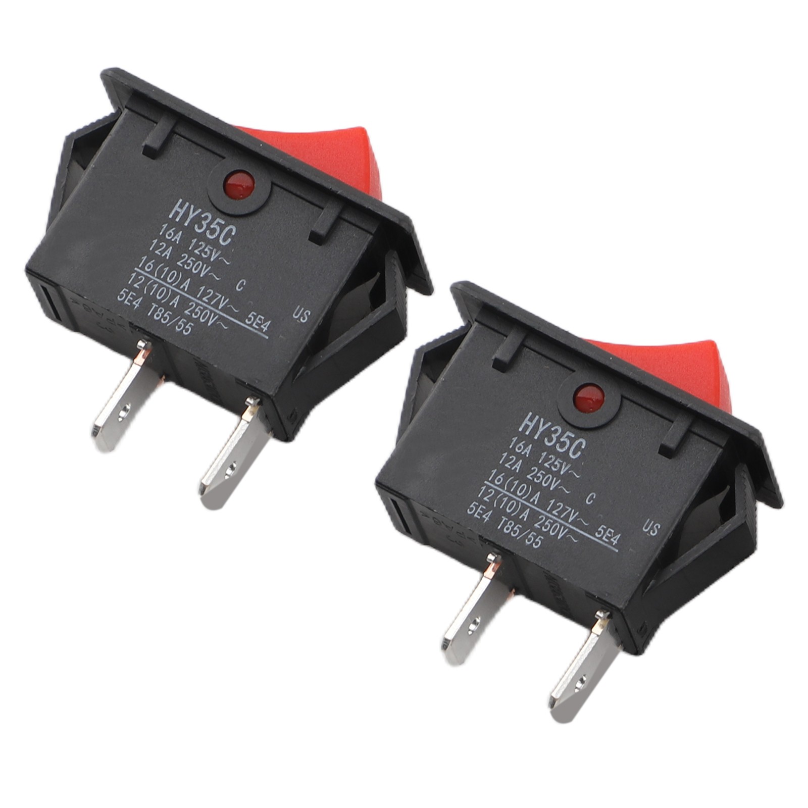 HY35C Push Button Rocker Switch 2-Pack – ON-OFF 2-Pin, 16A/125V 12A/250V, IP54 Weatherproof – For Saws, Compressors, Grinders