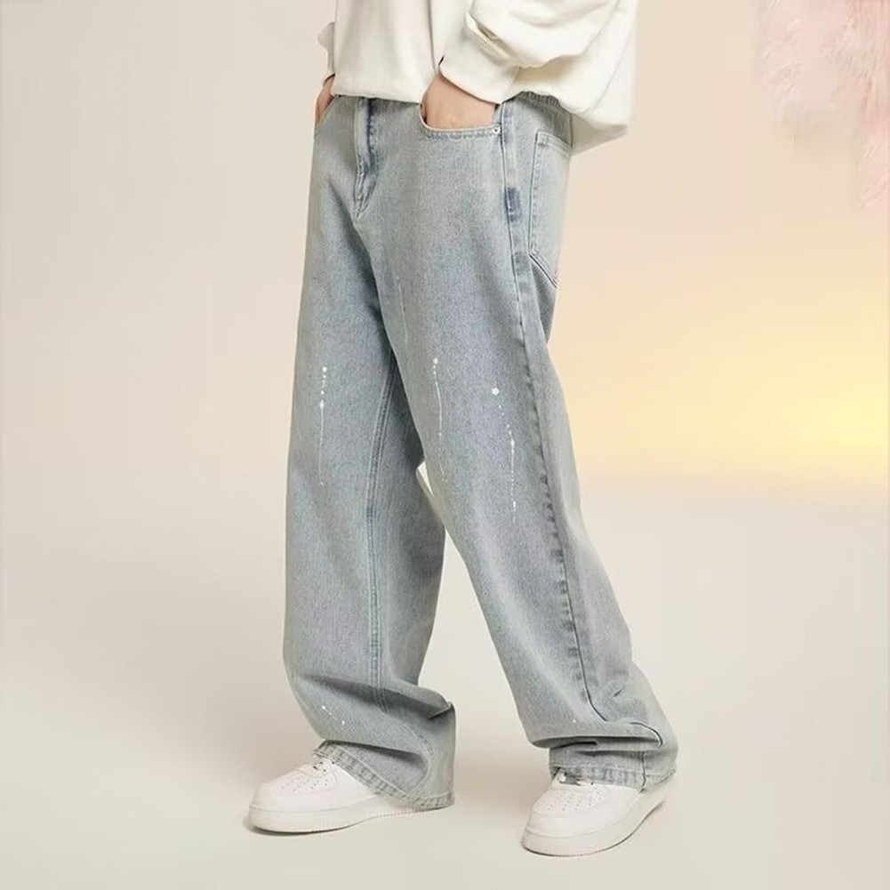 Mens Ink Splashed Jeans Washed Trendy Wide Leg Pants Versatile Simple Trousers - Bild 13 von 18
