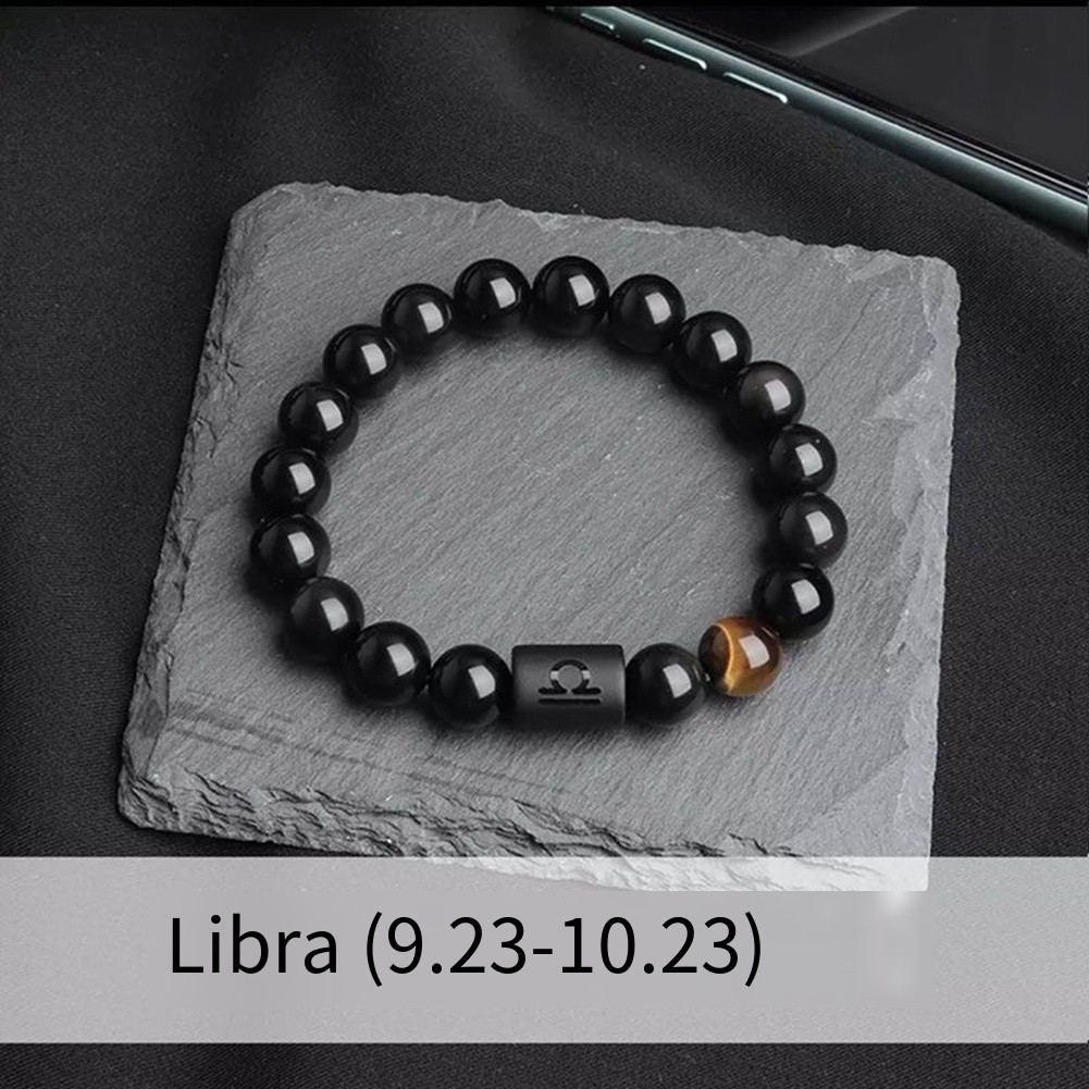 Twelve Constellation Beaded Bracelet for Men Natural Stone Elastic Design