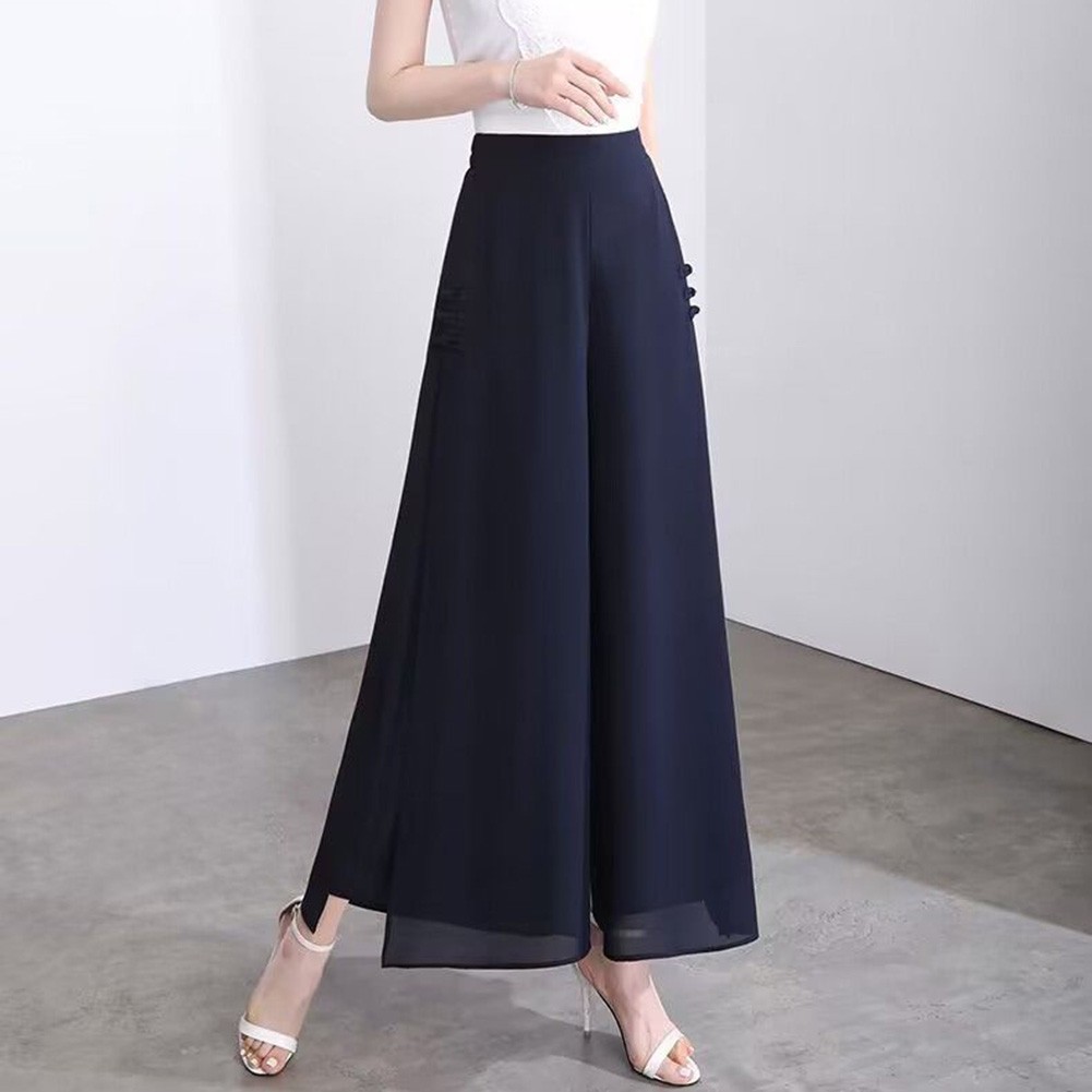 Lightweight Elastic Waist Chiffon Pants for Women with Unique Slit Design - Picture 13 of 16