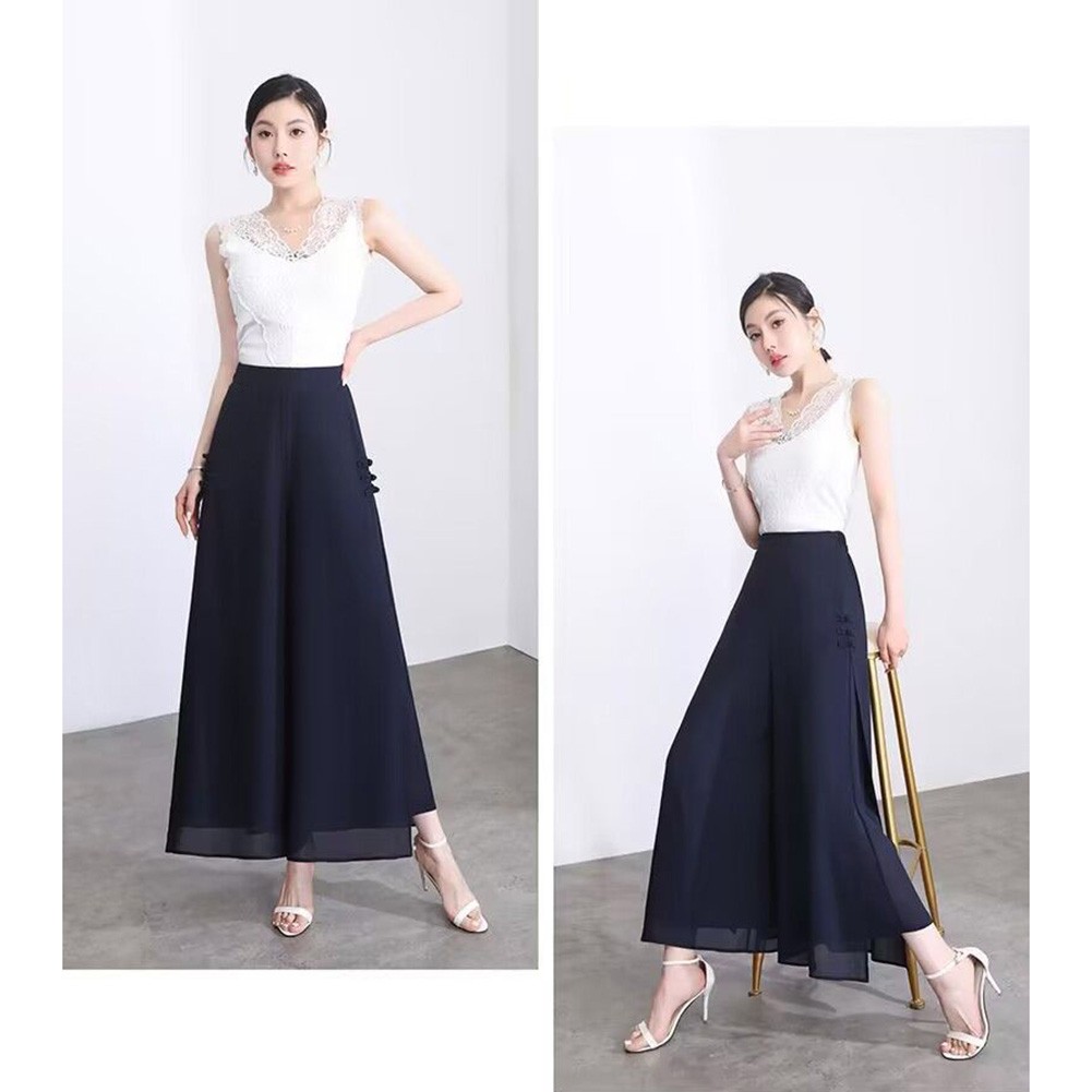 Lightweight Elastic Waist Chiffon Pants for Women with Unique Slit Design - Picture 14 of 16