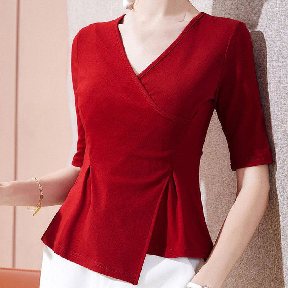 Functional Womens V Neck Casual Tee in Solid Colors Suitable for Travel - Picture 10 of 12