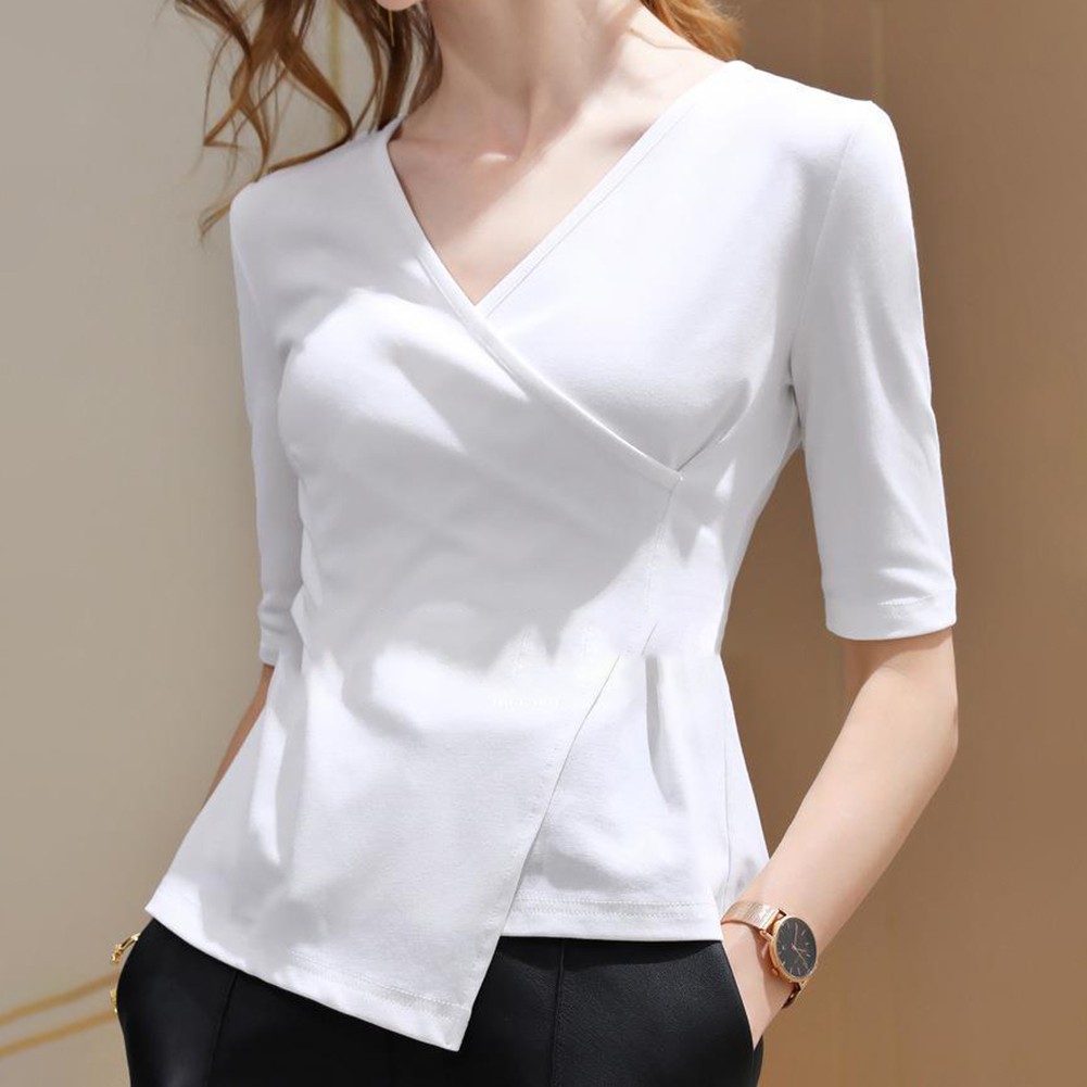 Functional Womens V Neck Casual Tee in Solid Colors Suitable for Travel - Picture 9 of 12
