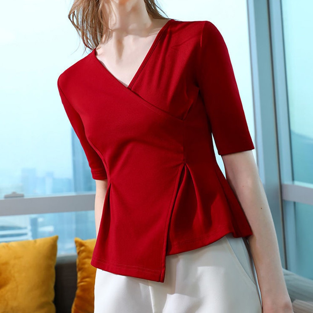 Functional Womens V Neck Casual Tee in Solid Colors Suitable for Travel - Picture 11 of 12
