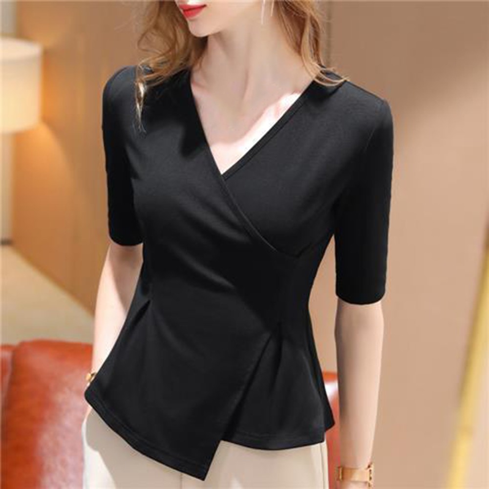 Functional Womens V Neck Casual Tee in Solid Colors Suitable for Travel - Picture 7 of 12