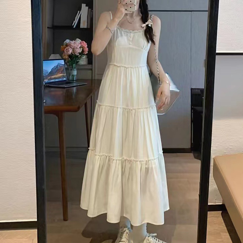 Summer Soft White Maxi Dress with Elegant Waist Design for Womens Fashion - Picture 13 of 40