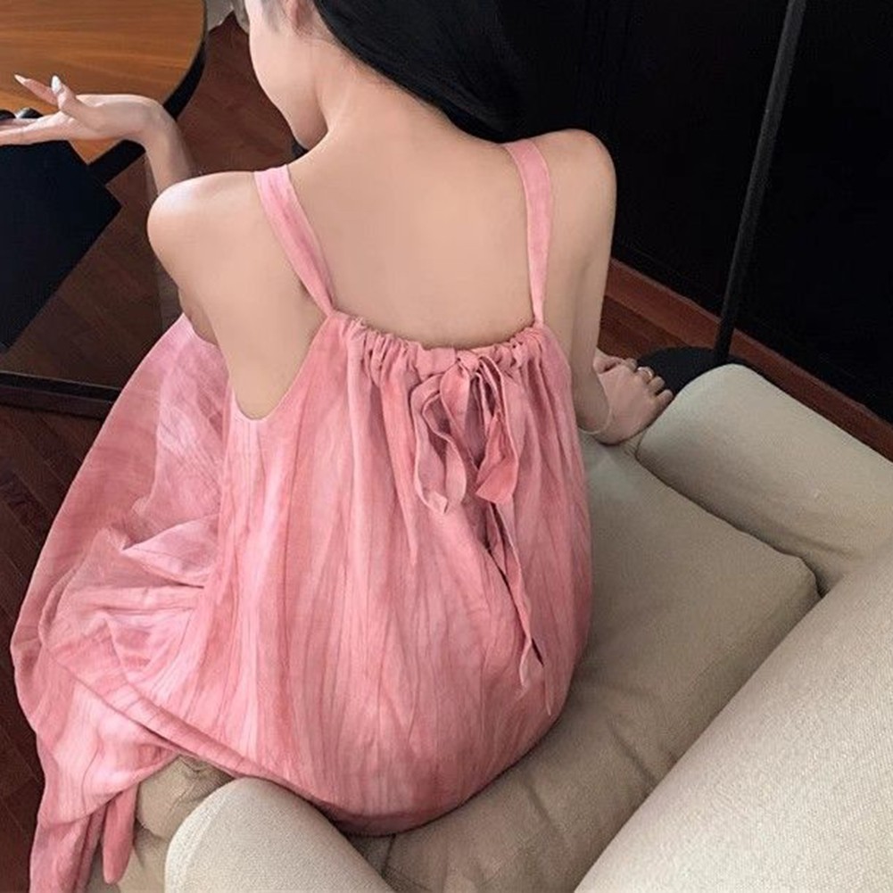 Robe soldes à bretelles rose élégante et élégante pour femme avec un joli nœud