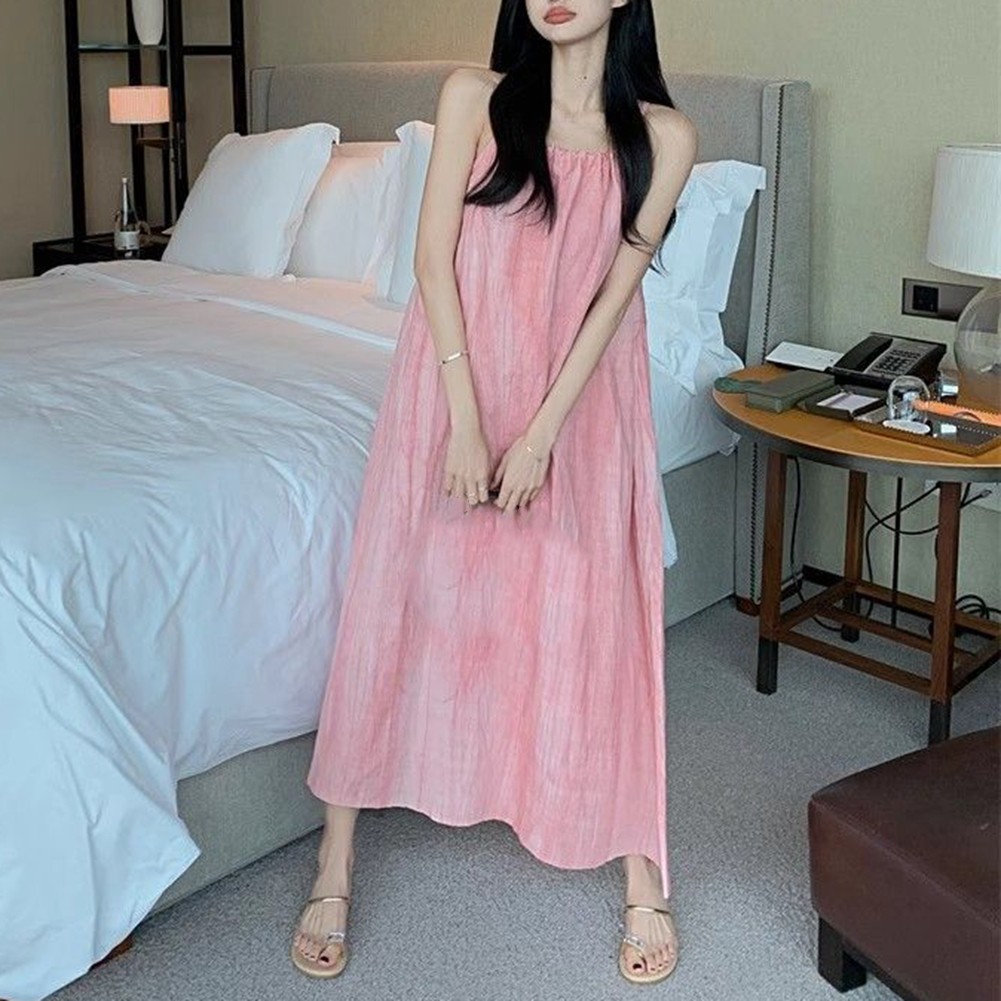 Robe soldes à bretelles rose élégante et élégante pour femme avec un joli nœud
