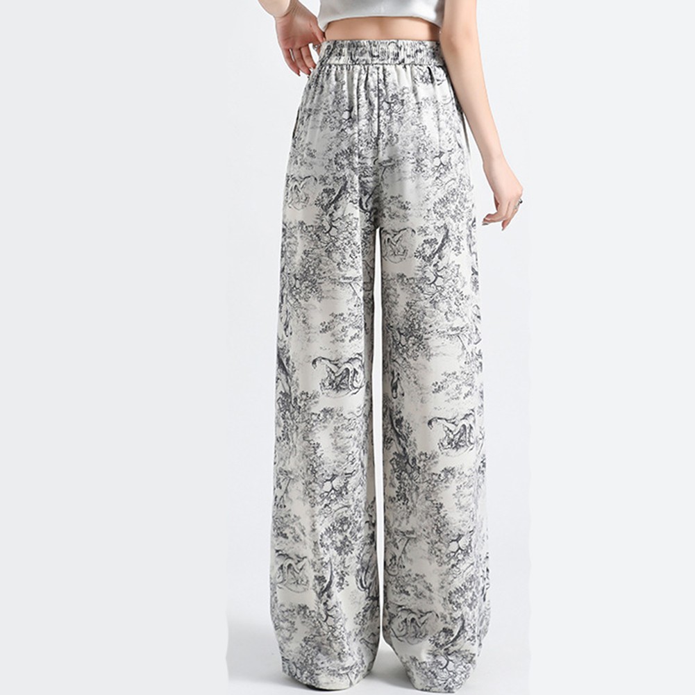 Grey Women's Casual Pants with High Waist and Ink Print Wide Leg Design - Picture 10 of 12
