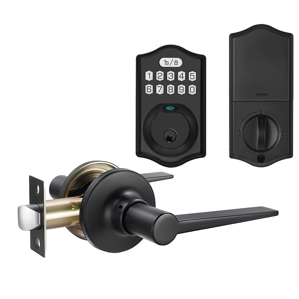 Fingerprint Access Door Lock Set with Lever Handles and Adjustable Features