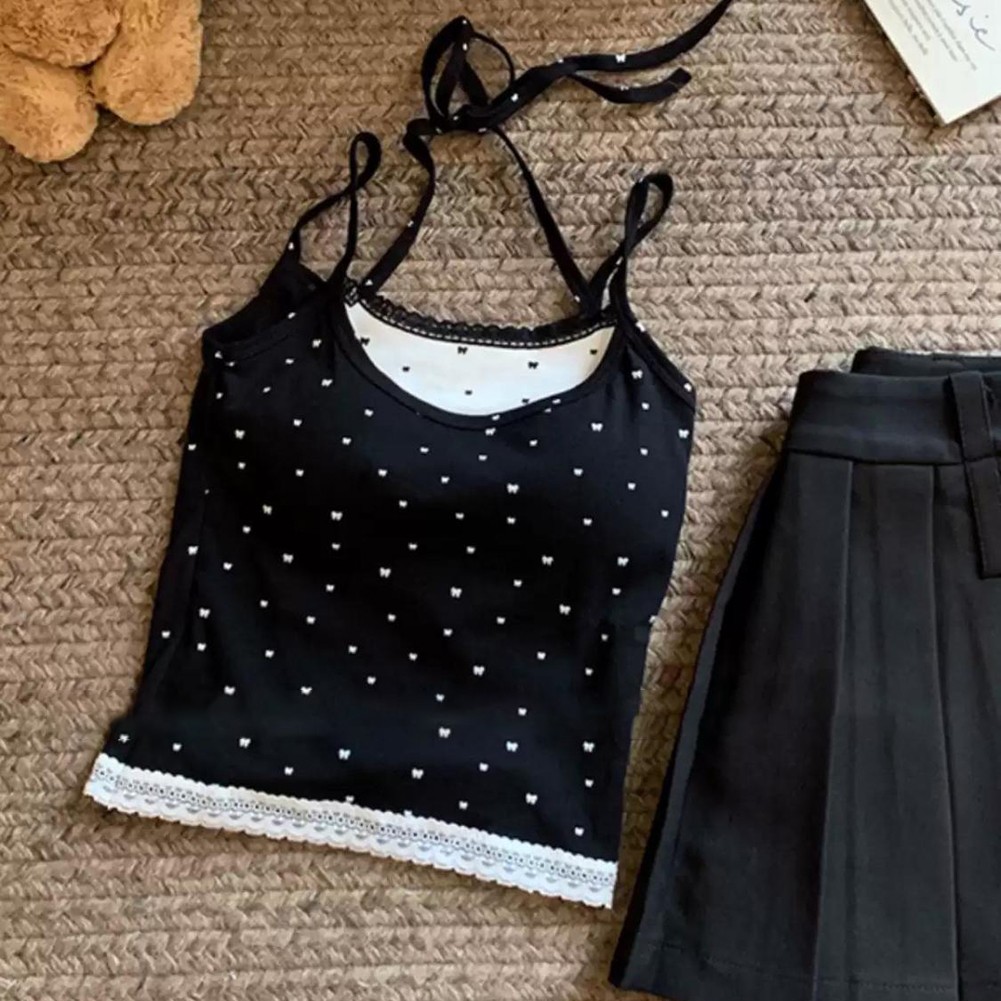 Sleek Lace Stitching Camisole for Daily Wear Hot Girl Style in Black and White - Picture 9 of 10