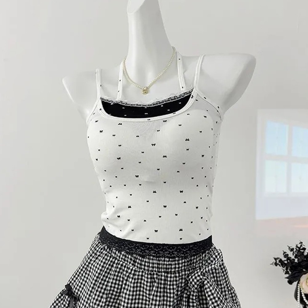 Sleek Lace Stitching Camisole for Daily Wear Hot Girl Style in Black and White - Picture 10 of 10