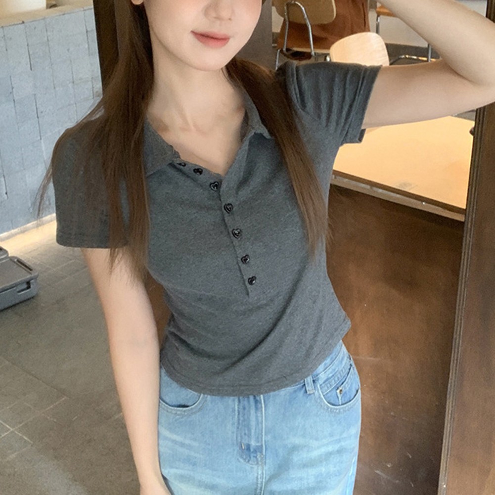 Casual Women's Lapel T Shirt with Short Sleeves Stylish and Functional Tops - Picture 14 of 14