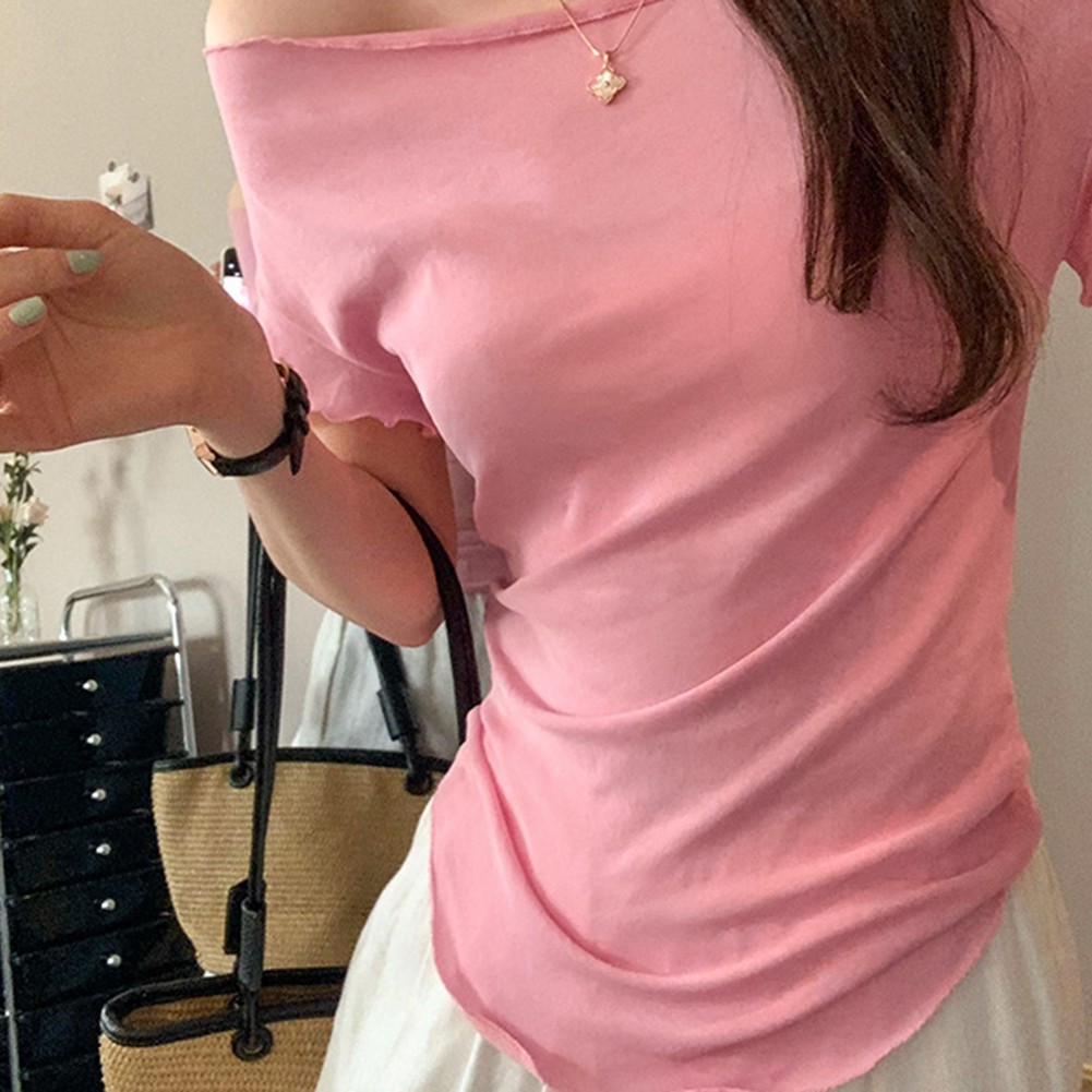 Women Off Shoulder Short Sleeve T Shirt Casual Fashion Top for Daily Wear - Picture 15 of 28