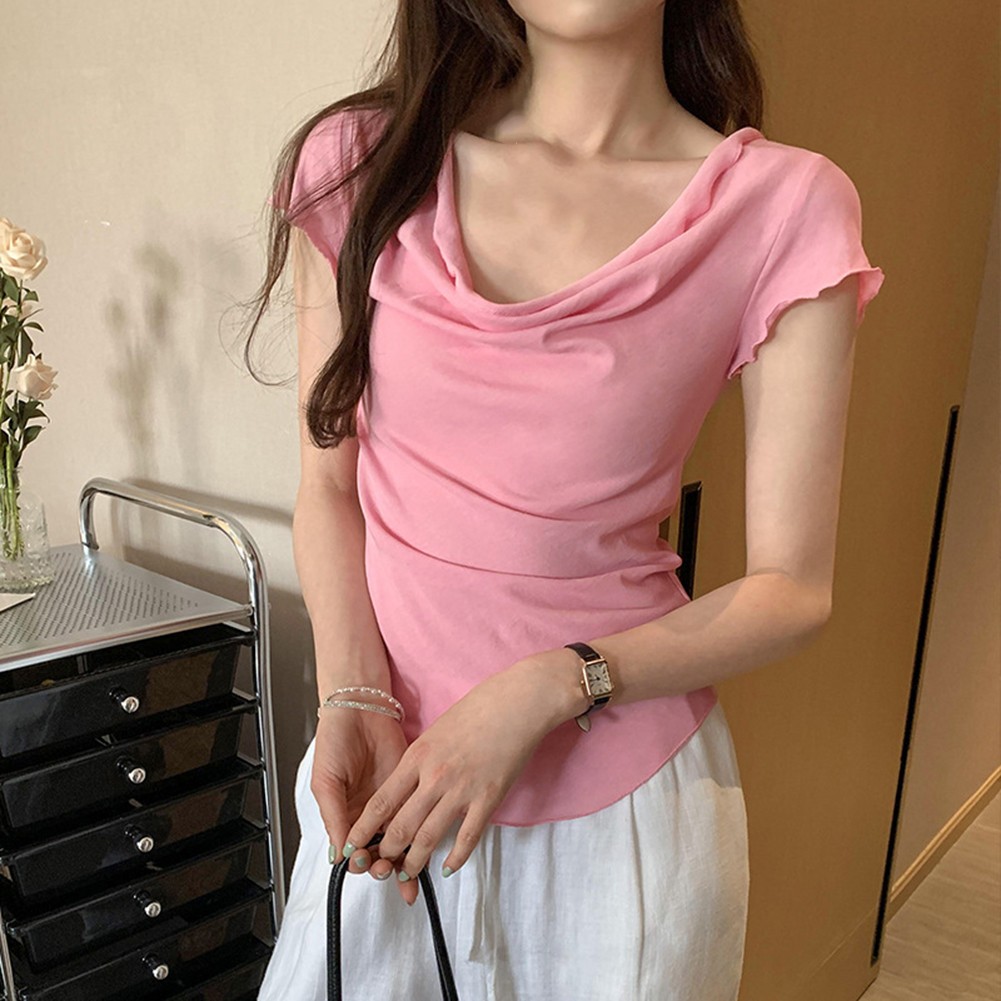 Women Off Shoulder Short Sleeve T Shirt Casual Fashion Top for Daily Wear - Picture 13 of 28