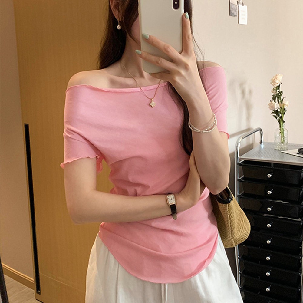 Women Off Shoulder Short Sleeve T Shirt Casual Fashion Top for Daily Wear - Picture 16 of 28
