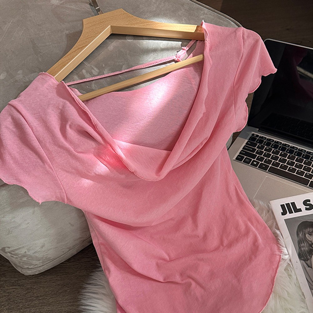 Women Off Shoulder Short Sleeve T Shirt Casual Fashion Top for Daily Wear - Picture 14 of 28