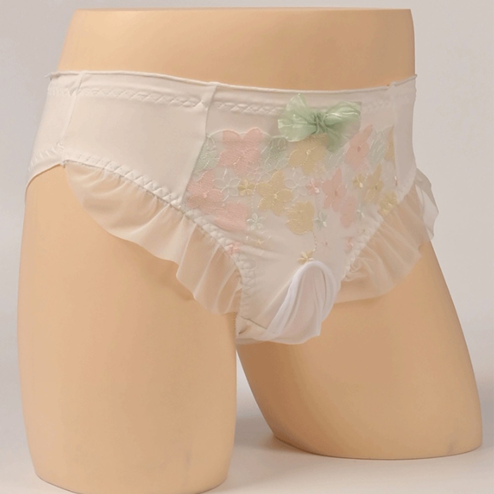 Gentlemen's Sissy Midrise Briefs adorned with Flowers and Soft Lace Material - Picture 15 of 20