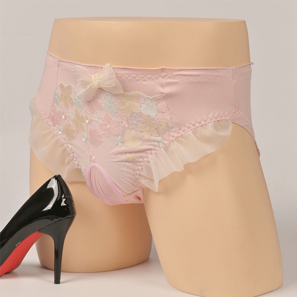 Gentlemen's Sissy Midrise Briefs adorned with Flowers and Soft Lace Material - Picture 12 of 20