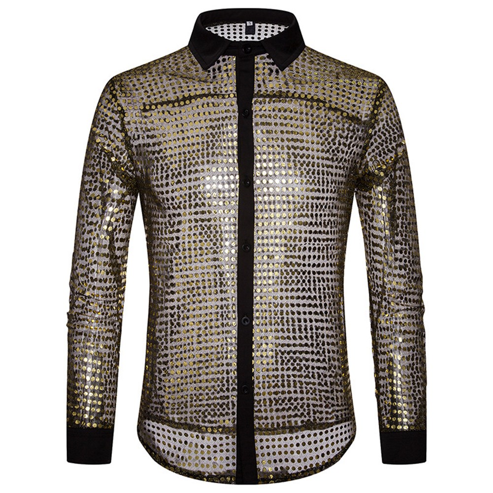 Mature Men's Fashionable See Through Sequin Top Perfect for Nights Out - Picture 13 of 40