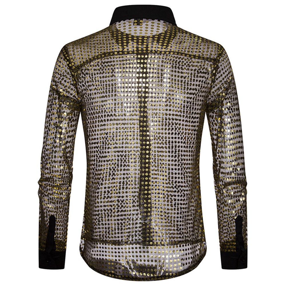 Mature Men's Fashionable See Through Sequin Top Perfect for Nights Out - Picture 15 of 40