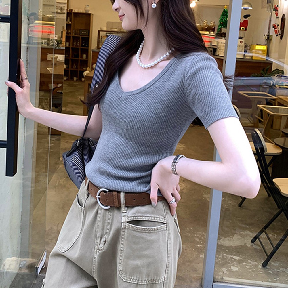 Sweater for Women Casual V Neck and Short Sleeves in a Stylish Slim Cut - Picture 17 of 17