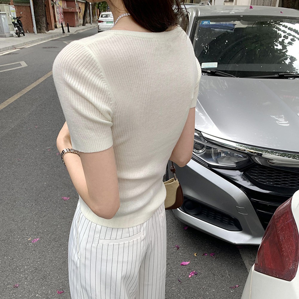 Sweater for Women Casual V Neck and Short Sleeves in a Stylish Slim Cut - Picture 14 of 17