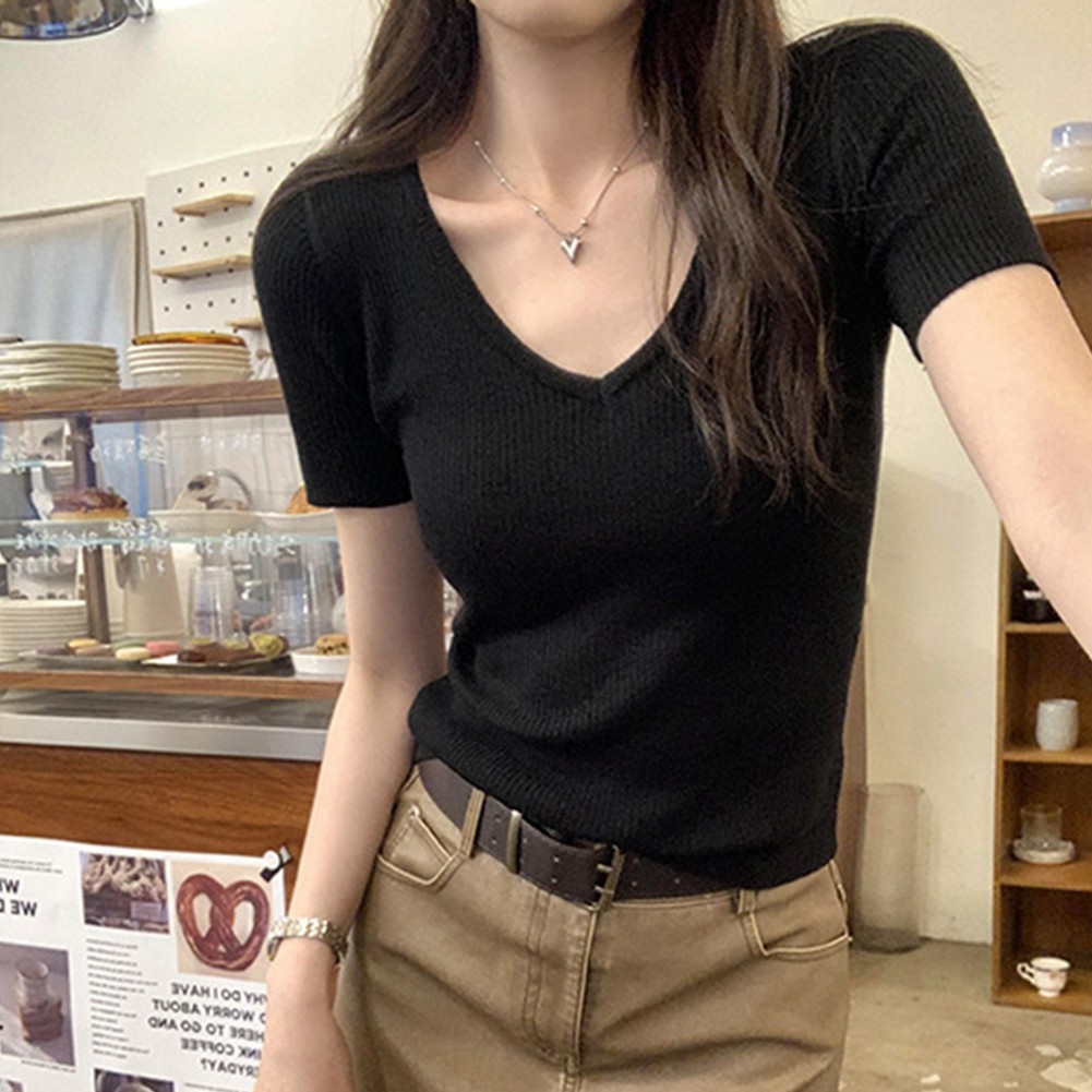 Sweater for Women Casual V Neck and Short Sleeves in a Stylish Slim Cut - Picture 10 of 17