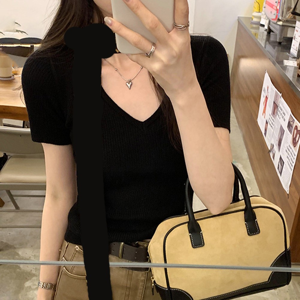 Sweater for Women Casual V Neck and Short Sleeves in a Stylish Slim Cut - Picture 11 of 17