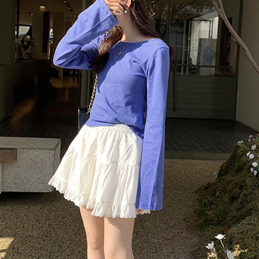 Fashionable Striped Long Sleeve Tee for Women Vintage Glamour Casual Top - Picture 18 of 44